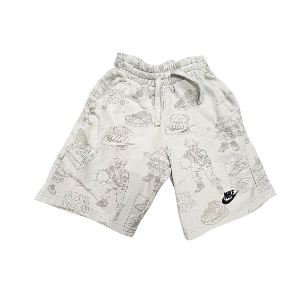 Nike Kids "Sole Food" Graphic Shorts M Beige Pull‎ On Sweats Drawstring Burger